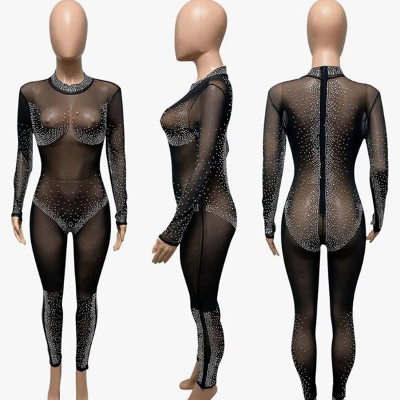Diamond Glitz Sheer Crystal Jumpsuit - Picture 7 of 13
